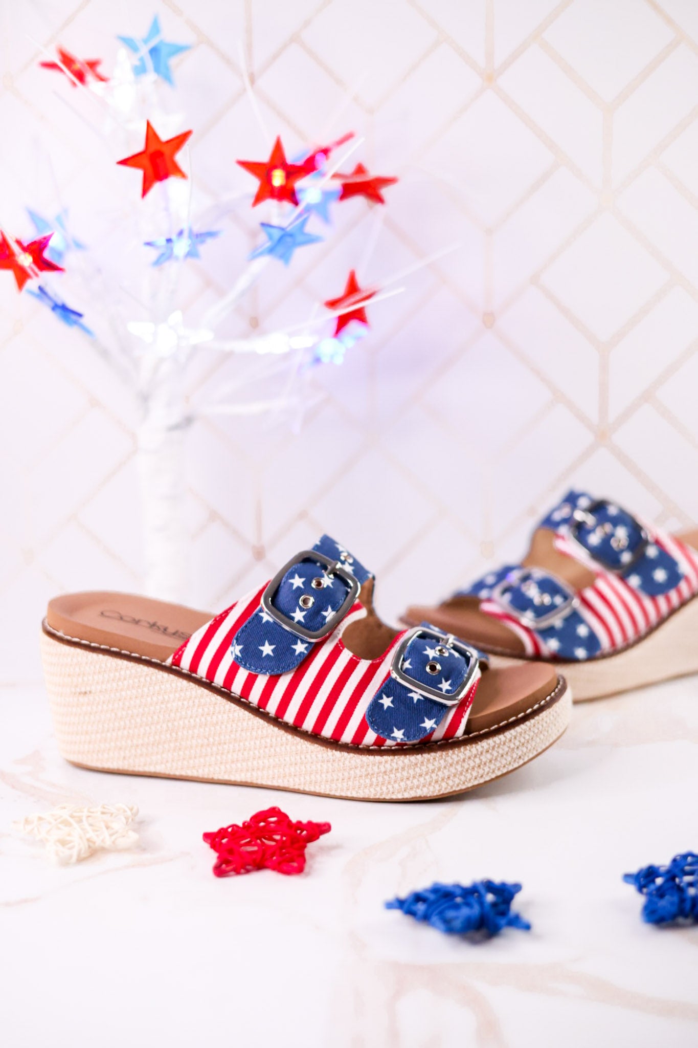"Yeah Okay" Americana Wedges With Woven Heel