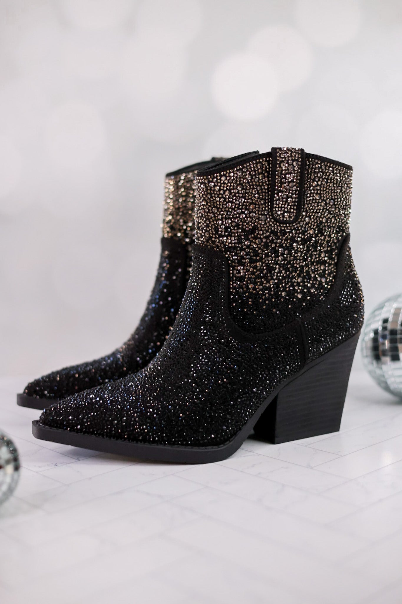 Maya Black Rhinestone Ankle Boots