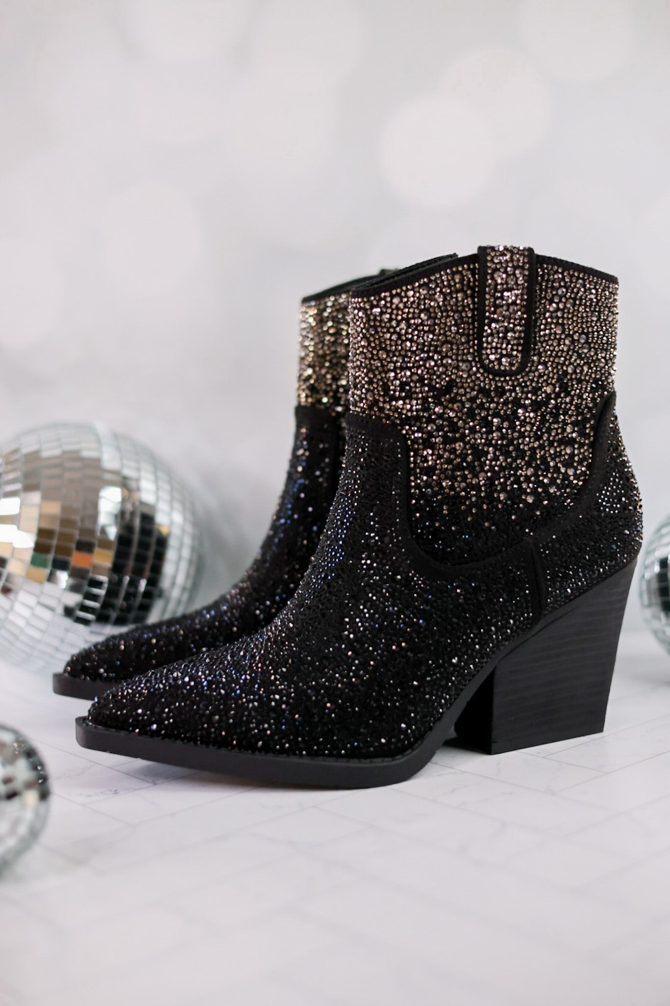 Maya Black Rhinestone Ankle Boots