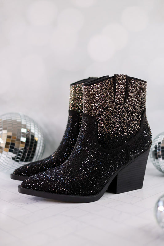 Maya Black Rhinestone Ankle Boots