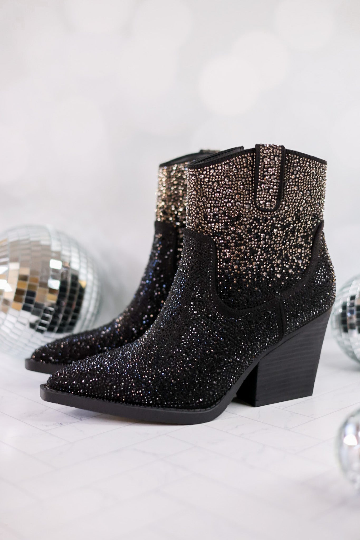 Maya Black Rhinestone Ankle Boots