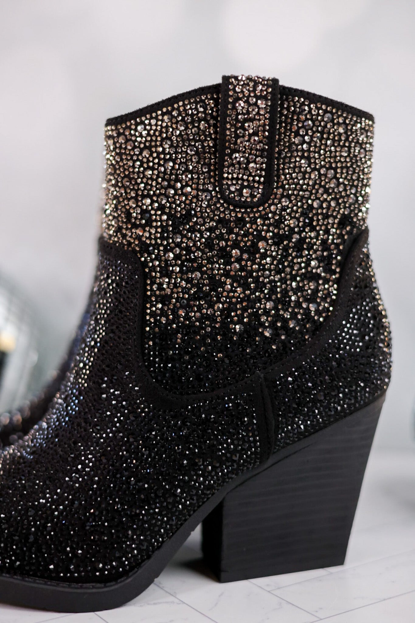 Maya Black Rhinestone Ankle Boots