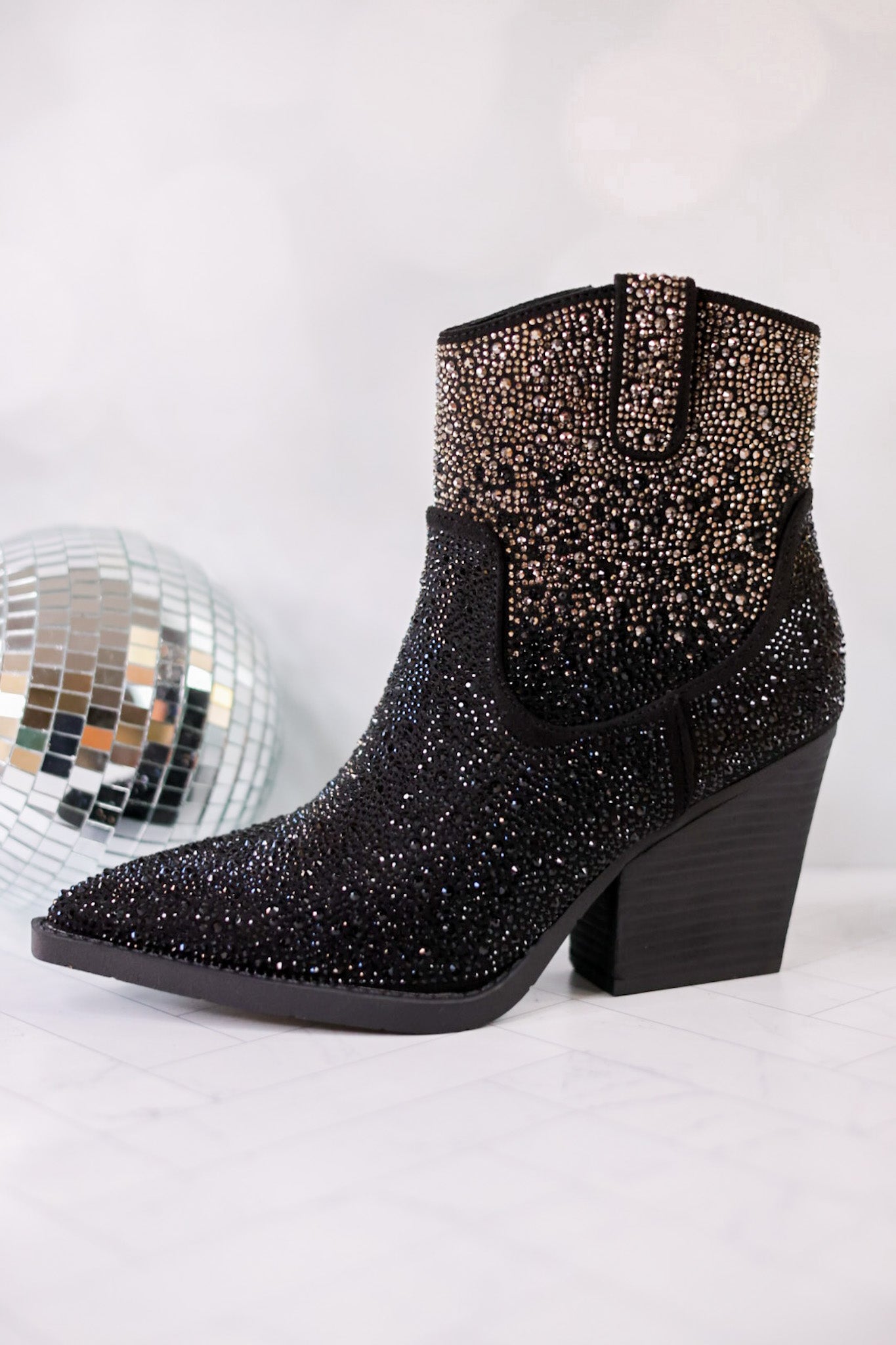 Maya Black Rhinestone Ankle Boots
