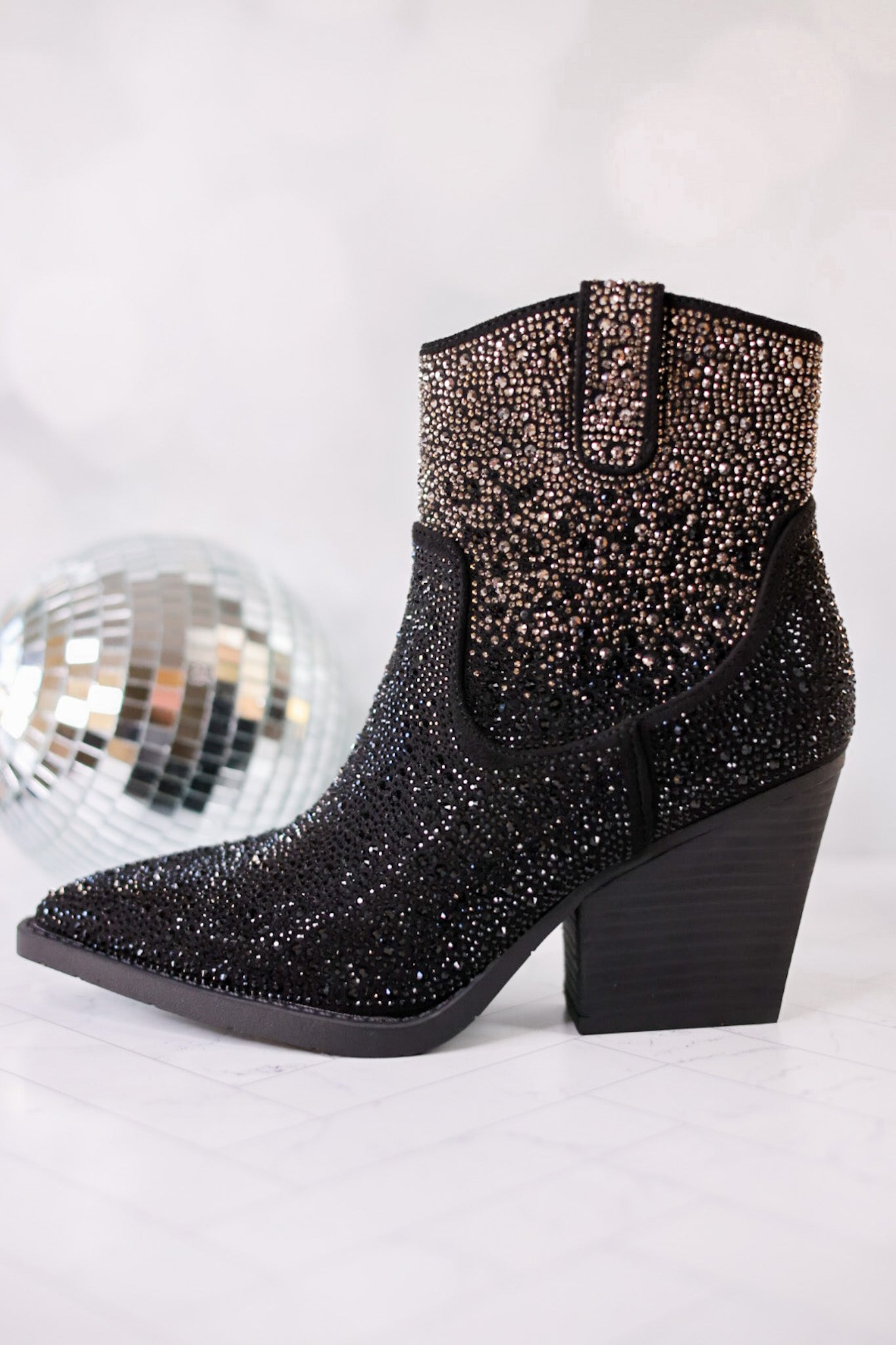 Maya Black Rhinestone Ankle Boots