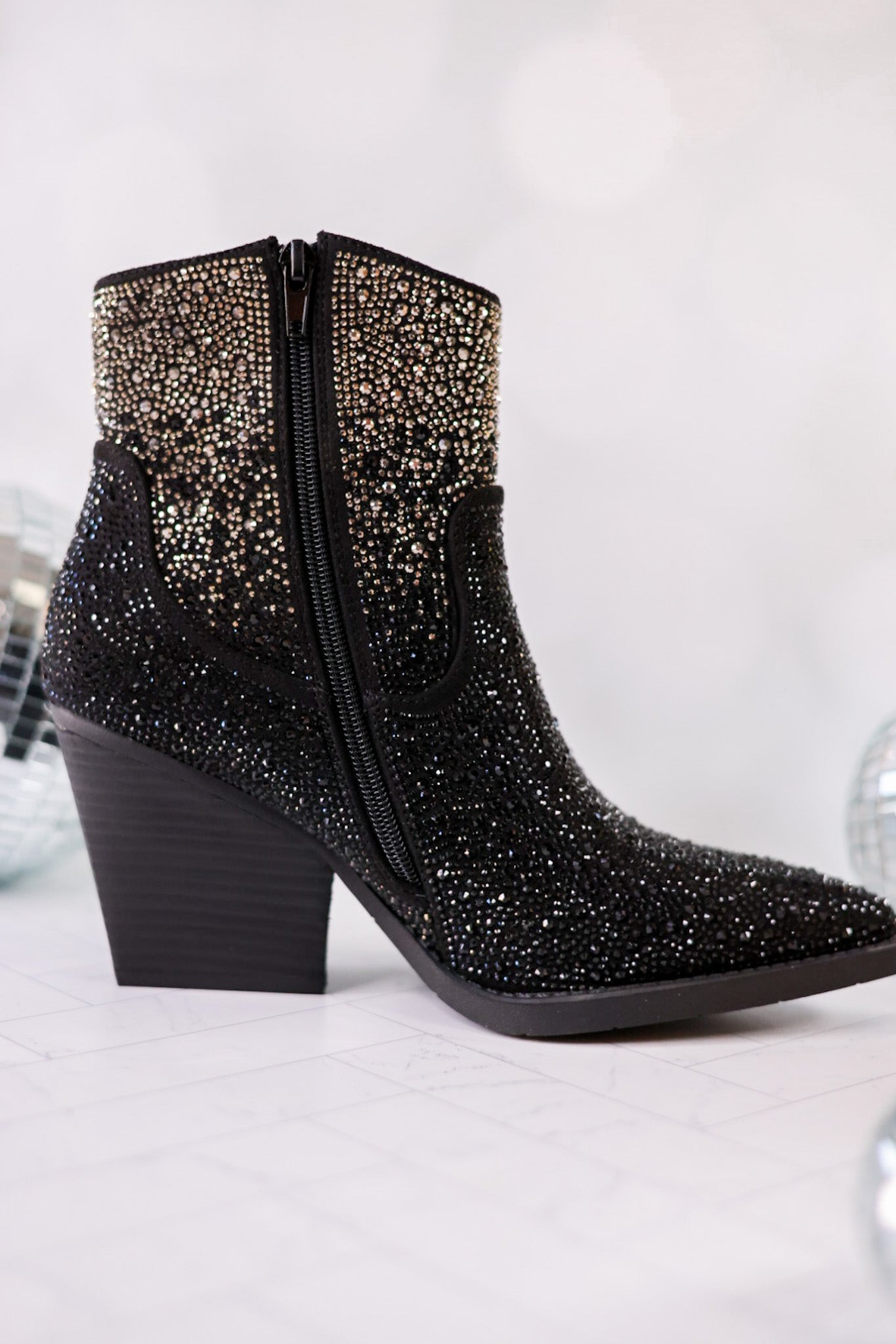 Maya Black Rhinestone Ankle Boots