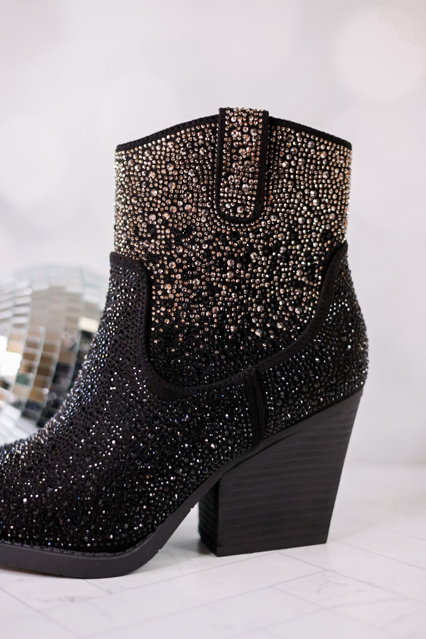 Maya Black Rhinestone Ankle Boots