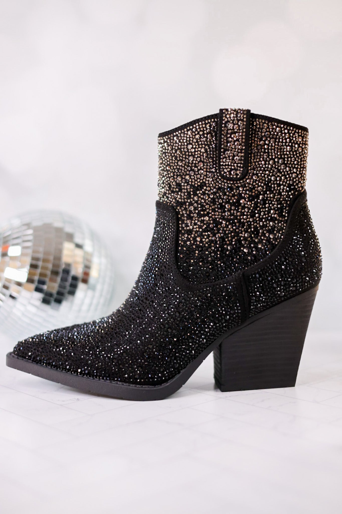 Maya Black Rhinestone Ankle Boots
