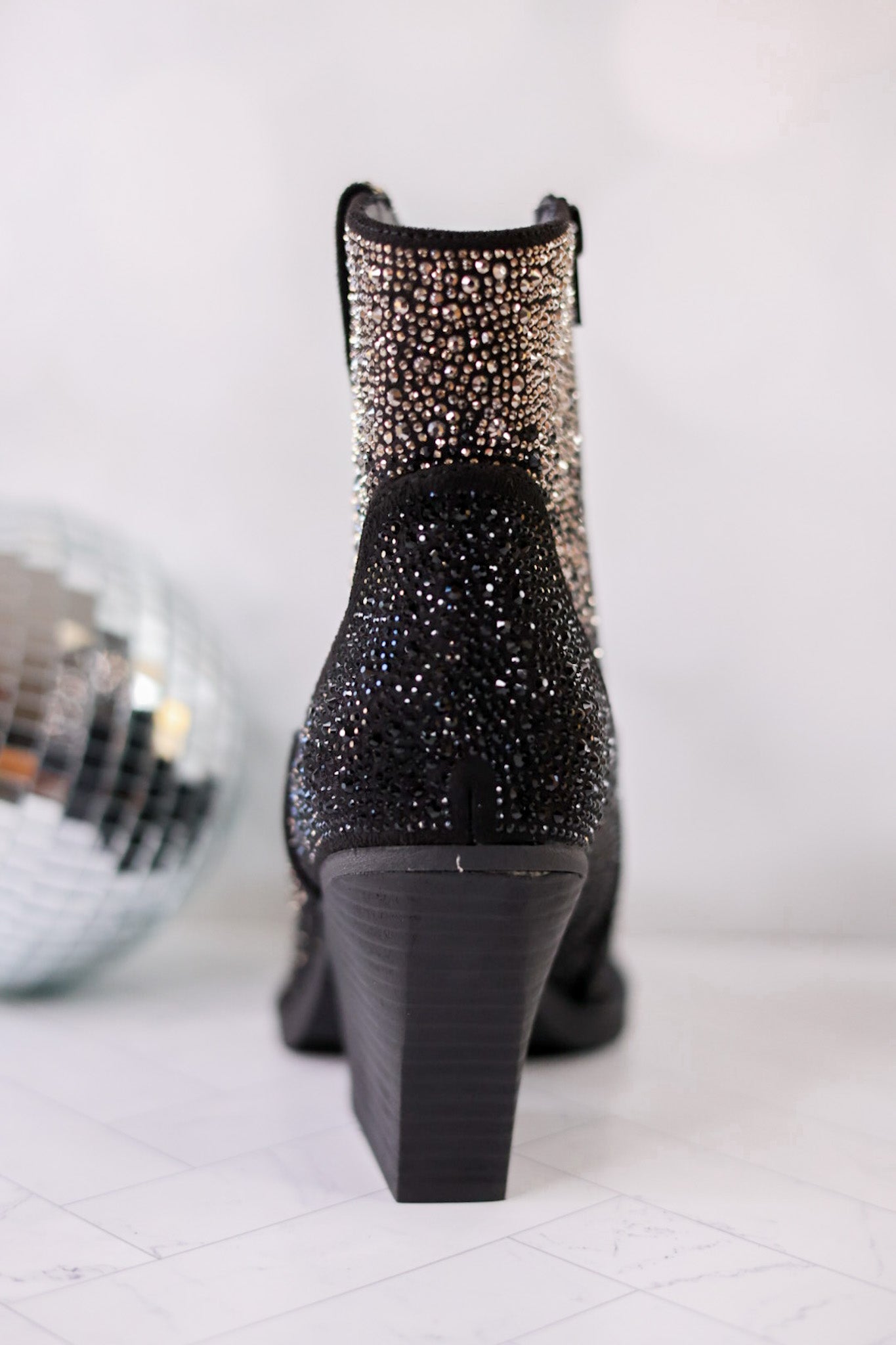 Maya Black Rhinestone Ankle Boots