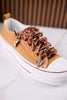 Tan "Harmon" Sneakers With Leopard Print & Sparkle Laces