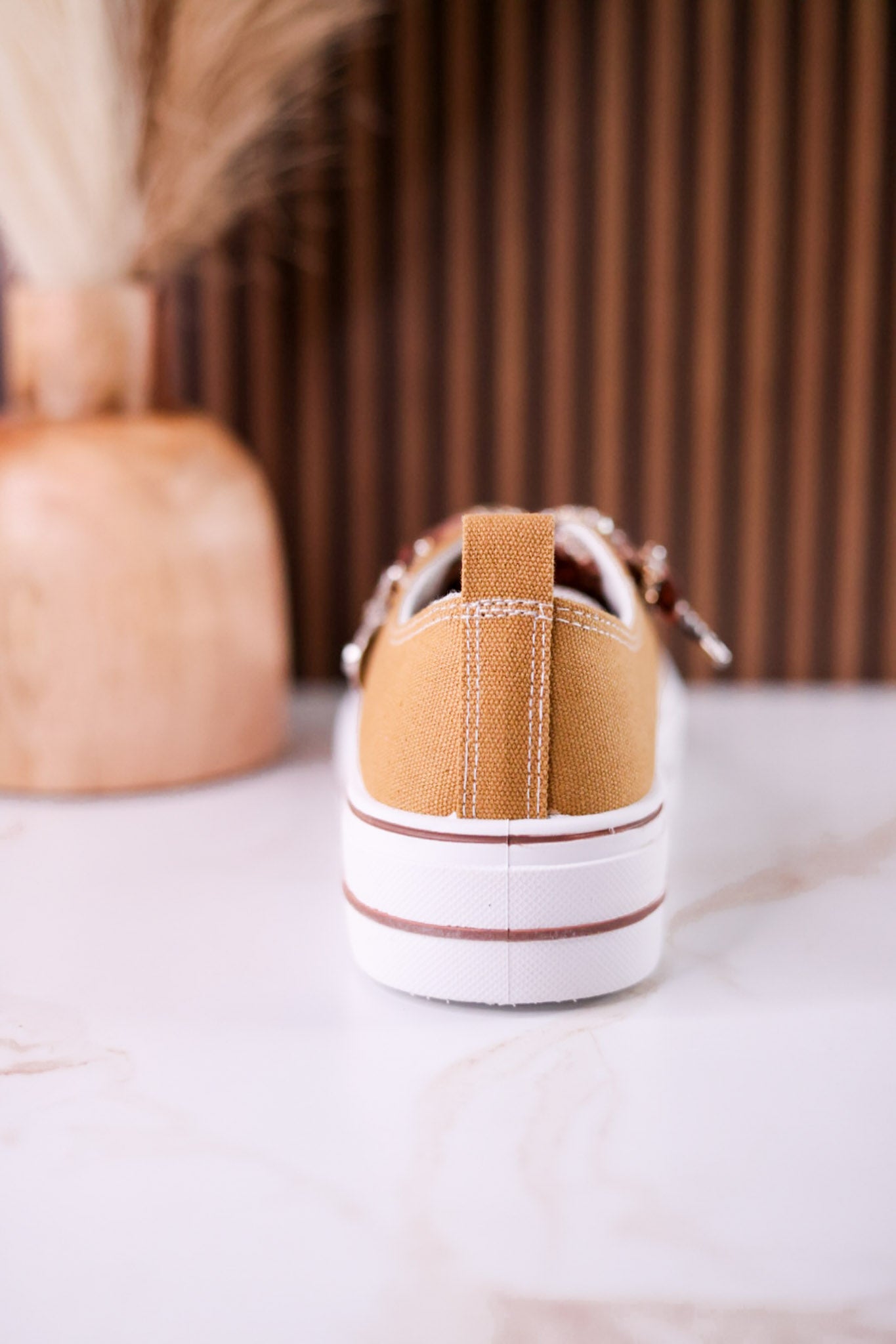 Tan "Harmon" Sneakers With Leopard Print & Sparkle Laces
