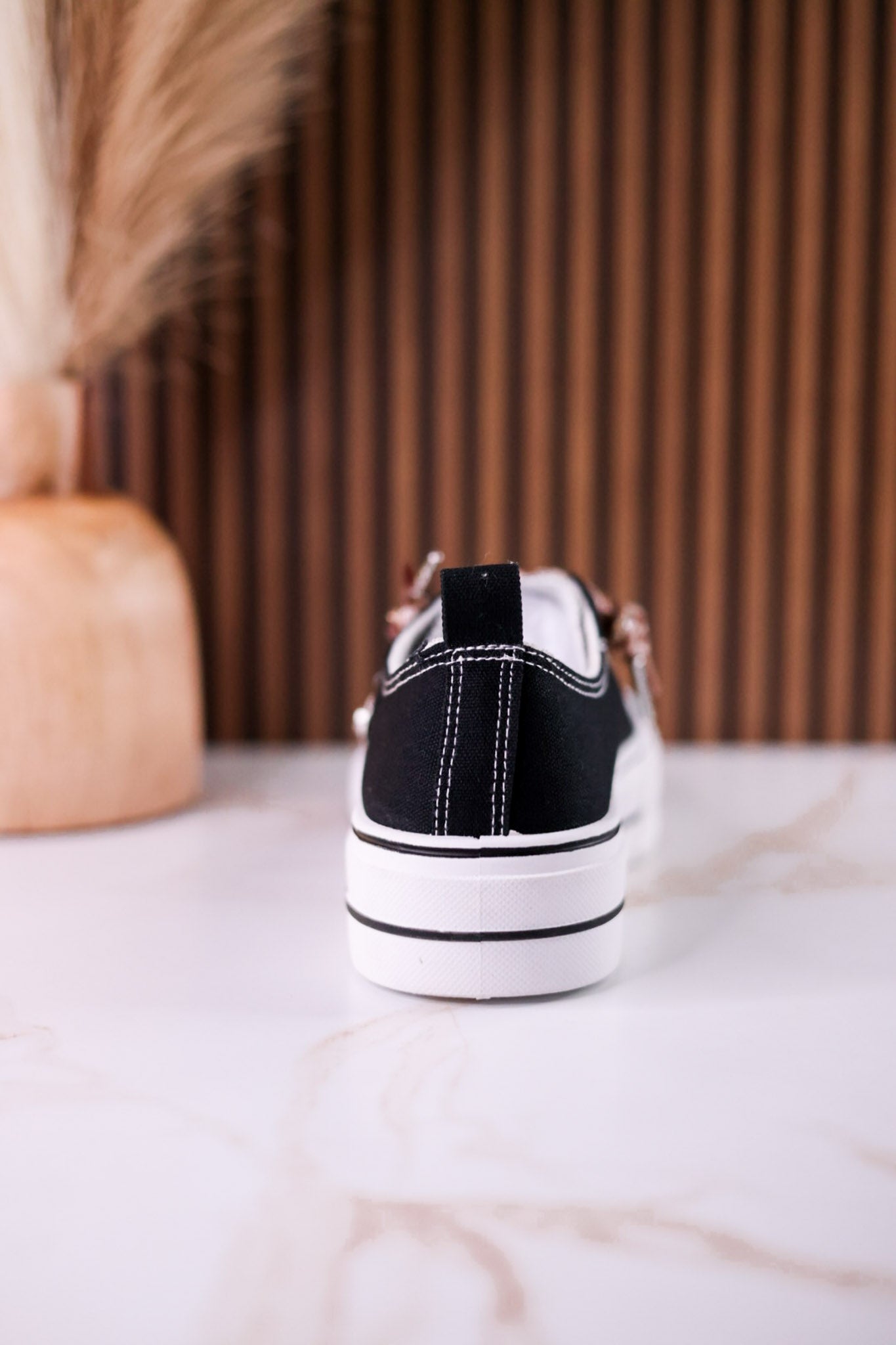 Black "Harmon" Sneakers With Leopard Print & Rhinestone Laces