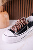Black "Harmon" Sneakers With Leopard Print & Rhinestone Laces