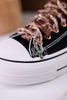Black "Harmon" Sneakers With Leopard Print & Rhinestone Laces