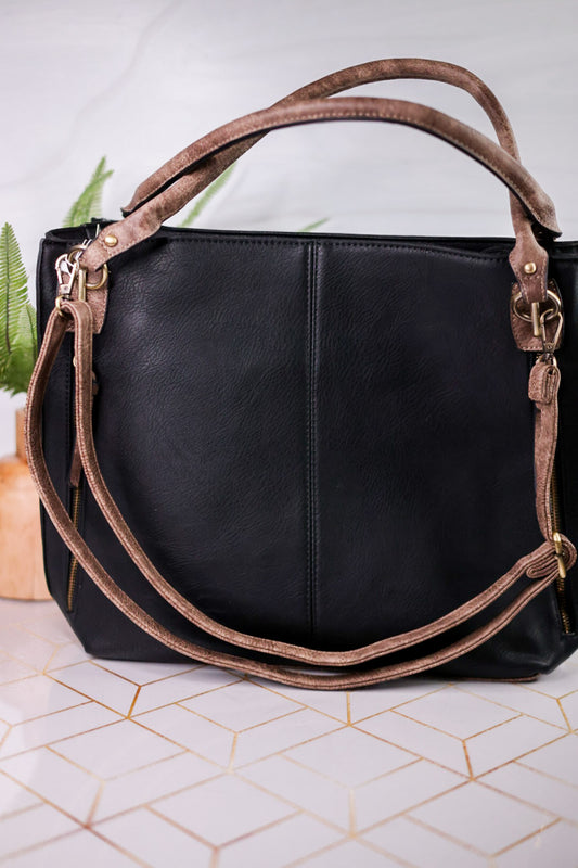 The Connar Black Distressed Vegan Leather Tote
