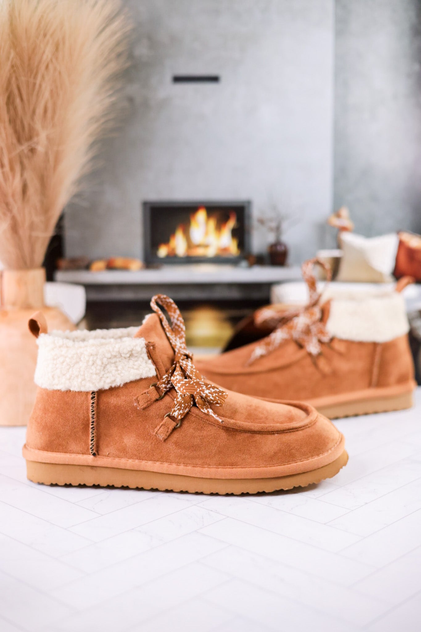 Cherilyn Plush Lined High Top Booties in Tan