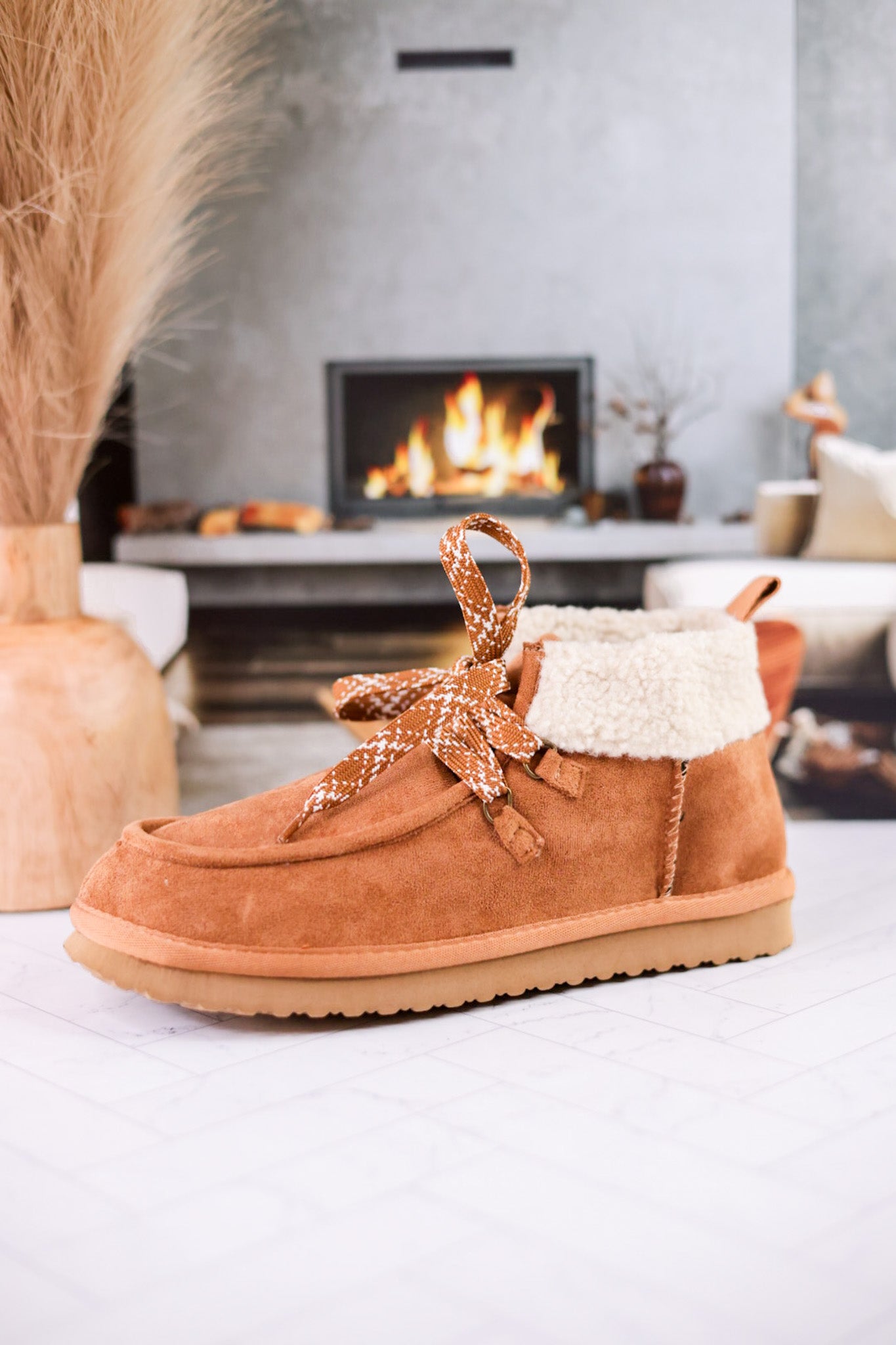 Cherilyn Plush Lined High Top Booties in Tan