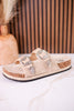 "Morgana" Dual Strap Tooled Faux Leather Sandals In Cream