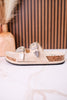 "Morgana" Dual Strap Tooled Faux Leather Sandals In Cream