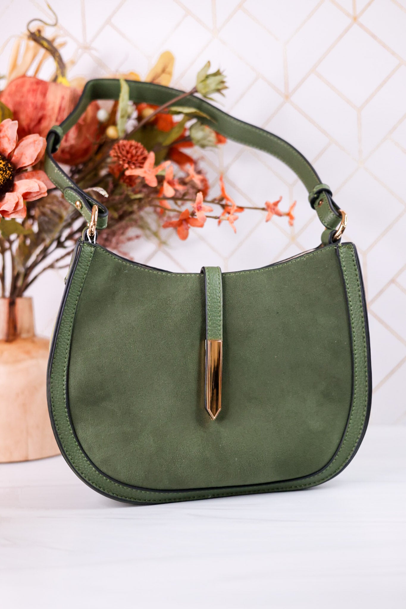 The Luca Suede Crossbody Bag In Moss Green