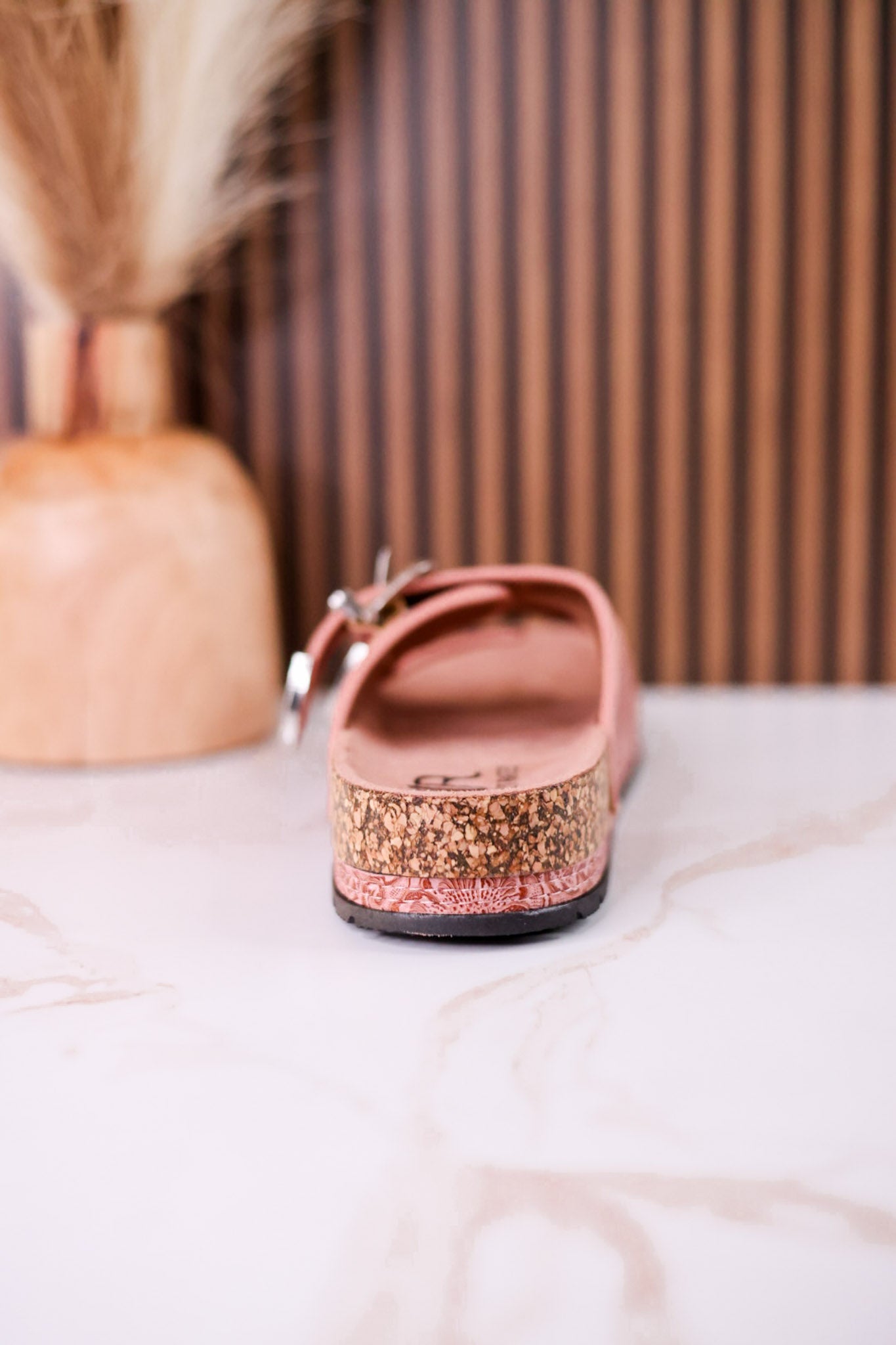 "Morgana" Dual Strap Tooled Faux Leather Sandals In Pink