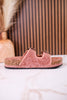 "Morgana" Dual Strap Tooled Faux Leather Sandals In Pink