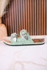 Mint Green "Morgana" Dual Strap Tooled Faux Leather Sandals