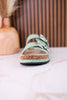 Mint Green "Morgana" Dual Strap Tooled Faux Leather Sandals