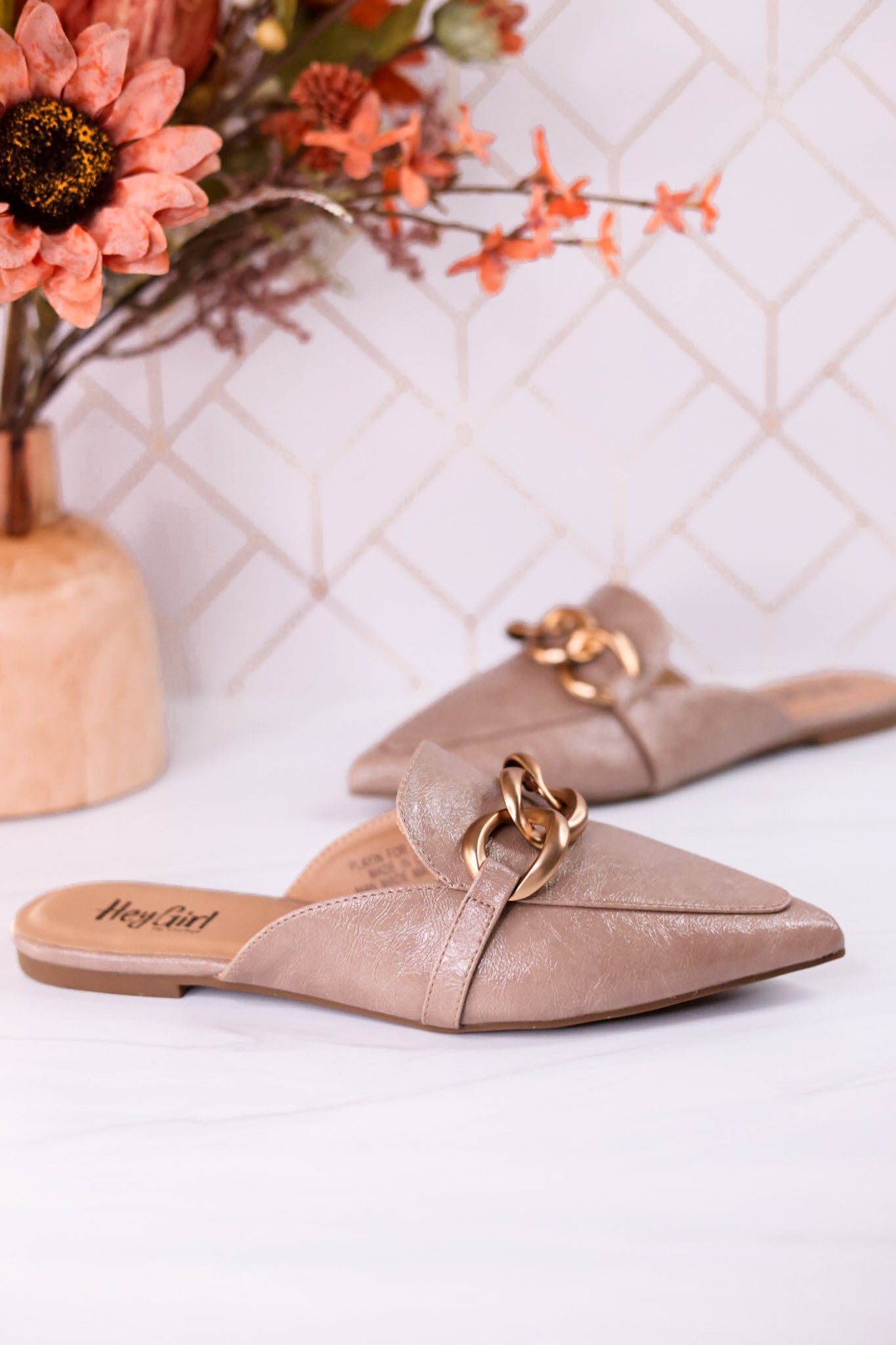 Playin For Keeps Taupe Mules