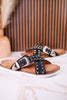 "Jocilyn" Black Studded Slip On Sandals With Antique Style Buckle