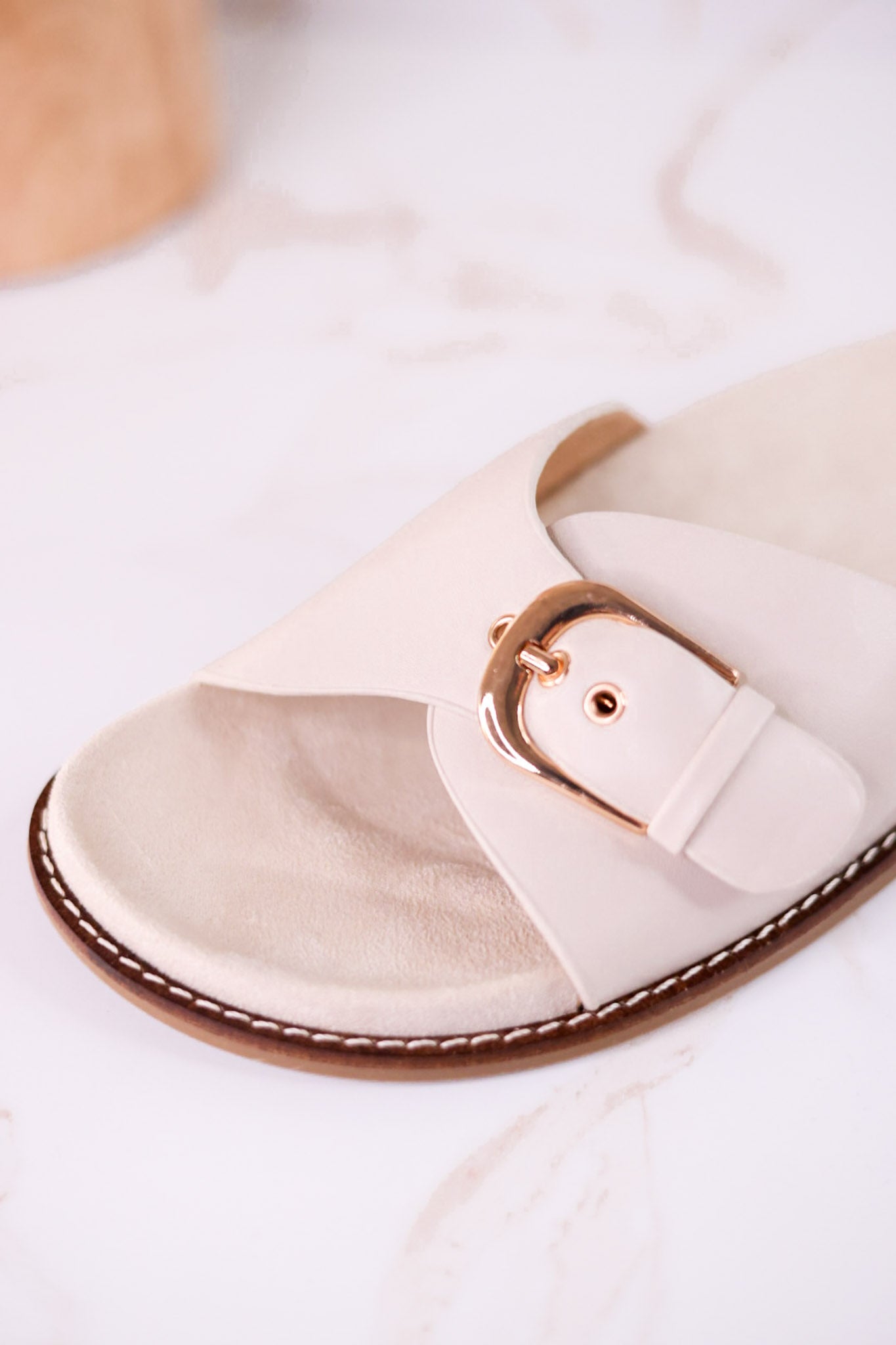 "Passport" Ivory Sandals With Buckle Strap FINAL SALE