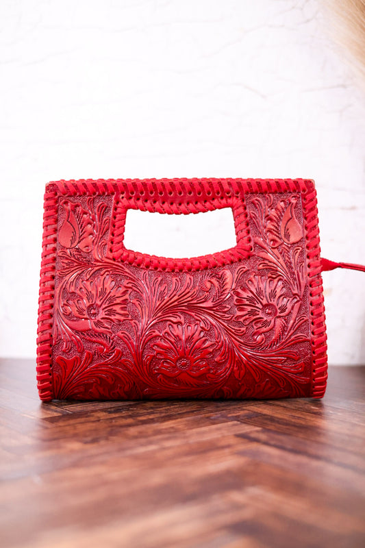 The Alma Tooled Red Leather Crossbody Bag