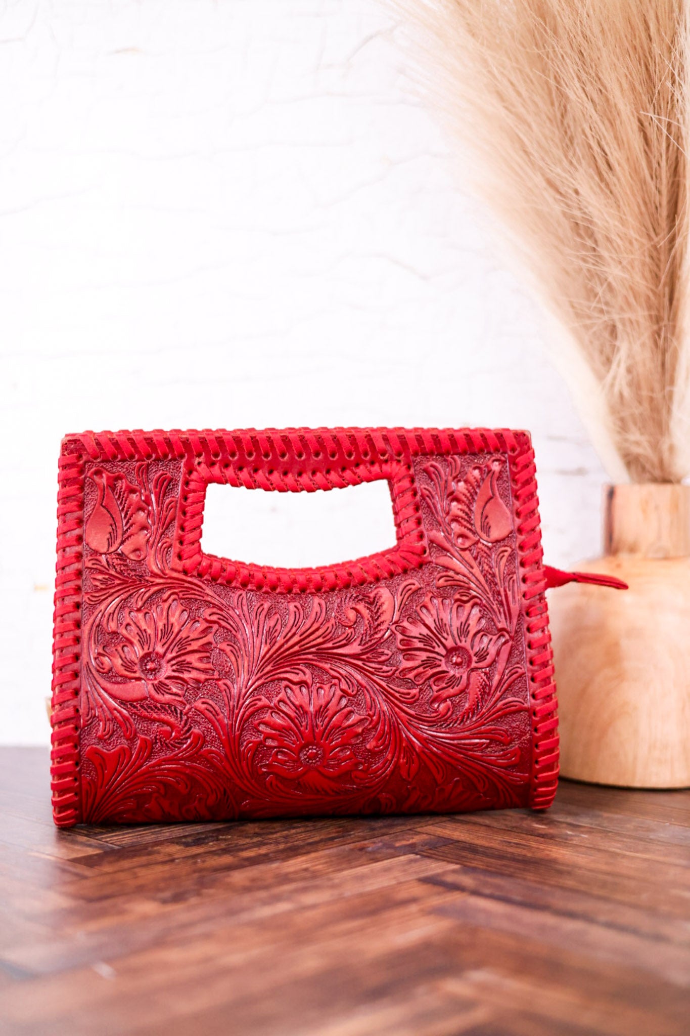 The Alma Tooled Red Leather Crossbody Bag