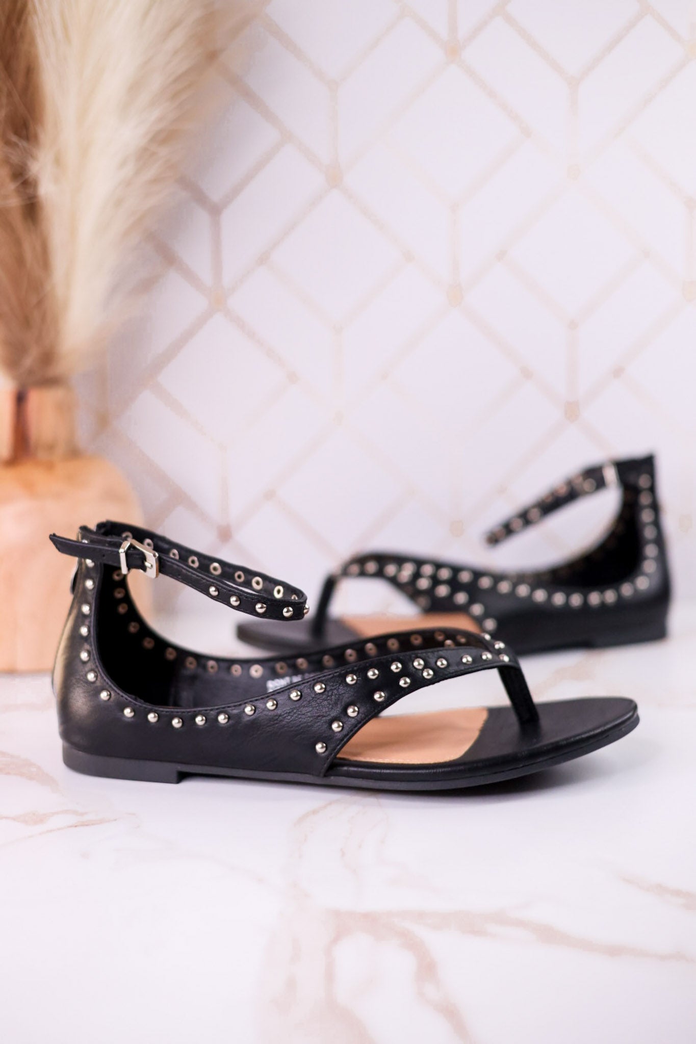 "Don't Be Cringy" Black Studded Ankle Strap Sandals