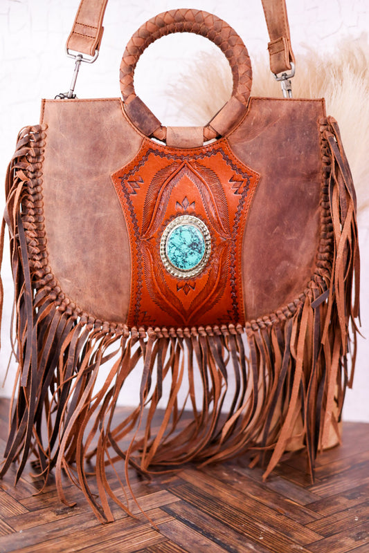 Sedona Calfskin Bag with Tassels and Turquoise