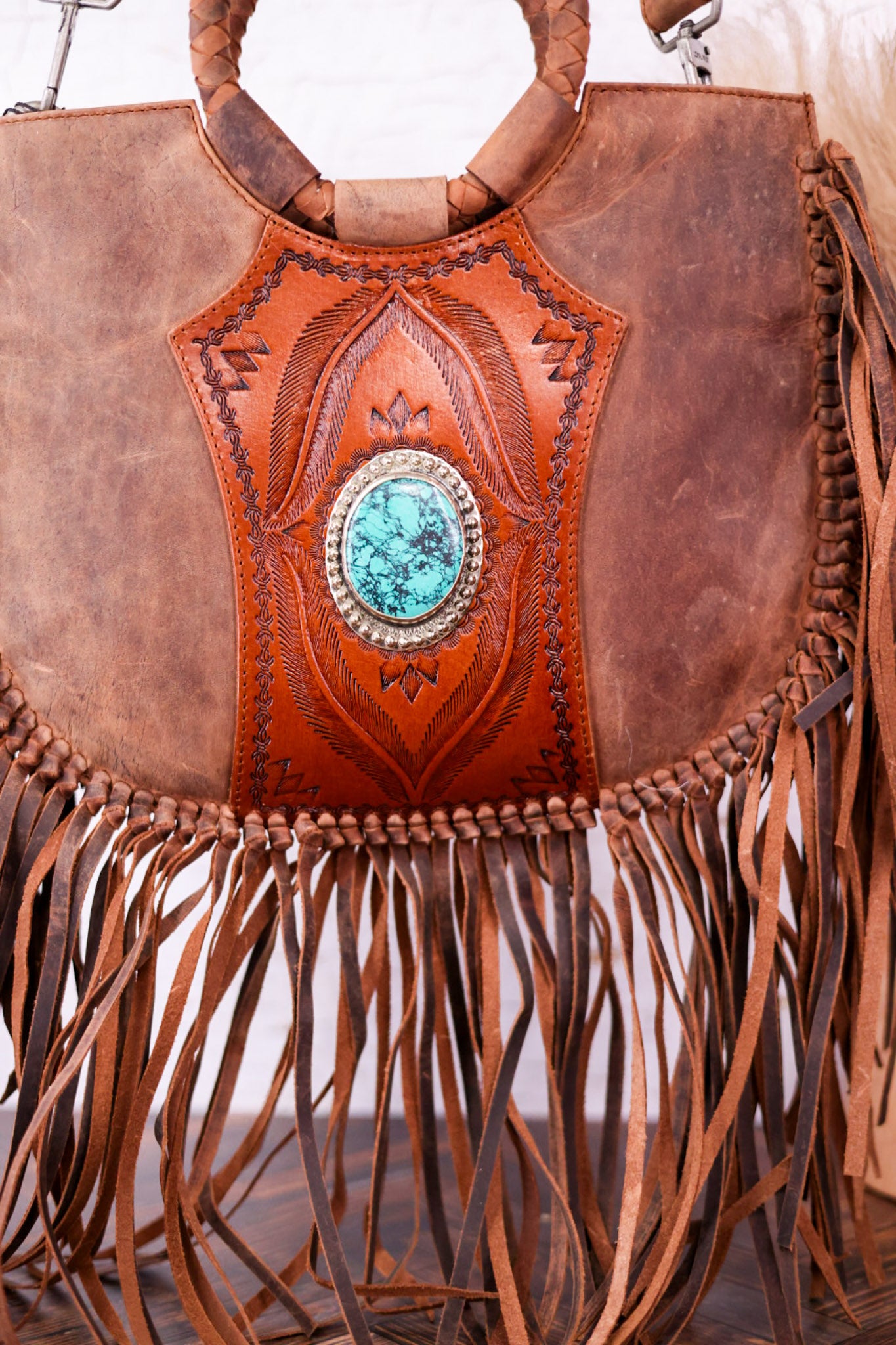 Sedona Calfskin Bag with Tassels and Turquoise