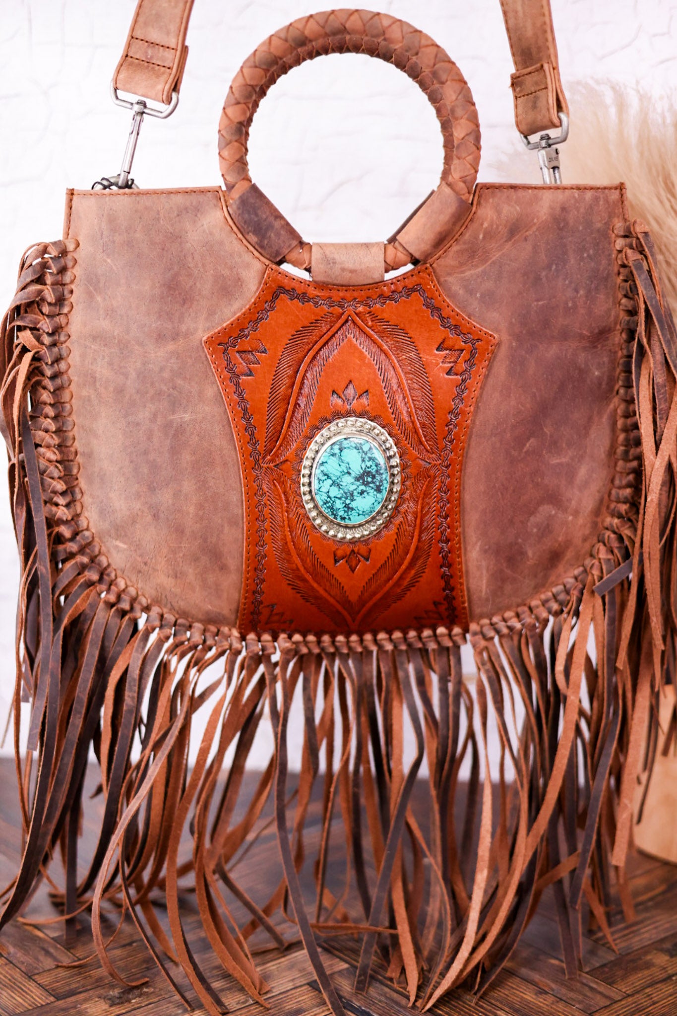 Sedona Calfskin Bag with Tassels and Turquoise