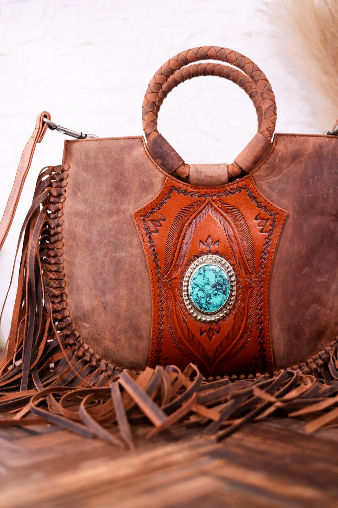 Sedona Calfskin Bag with Tassels and Turquoise