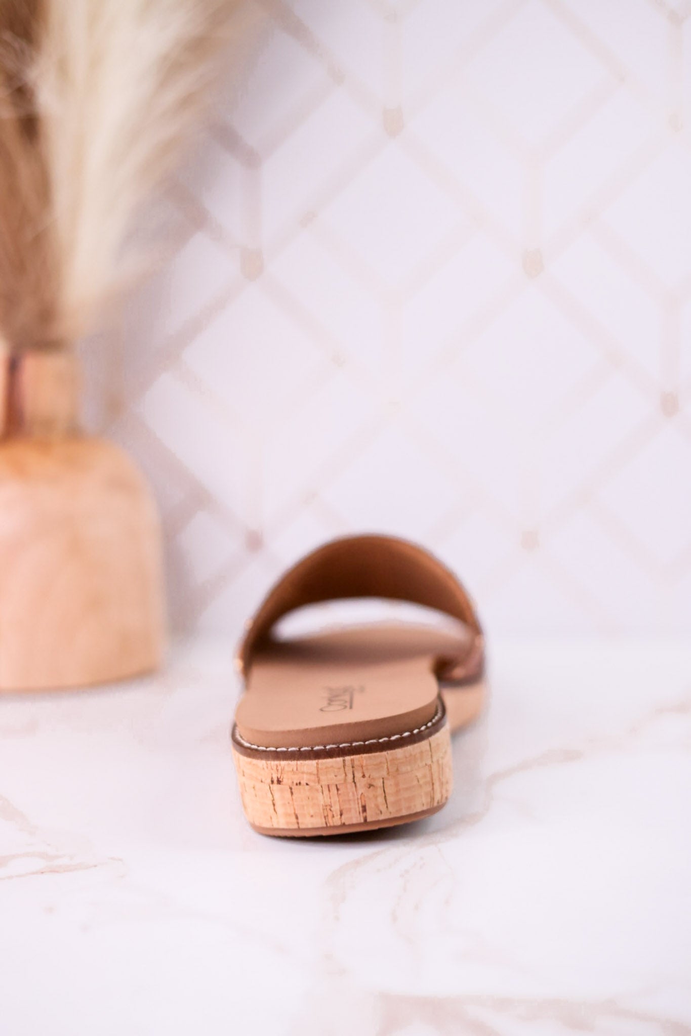 "At Ease" Cognac Slip On Sandals With Stud Accents