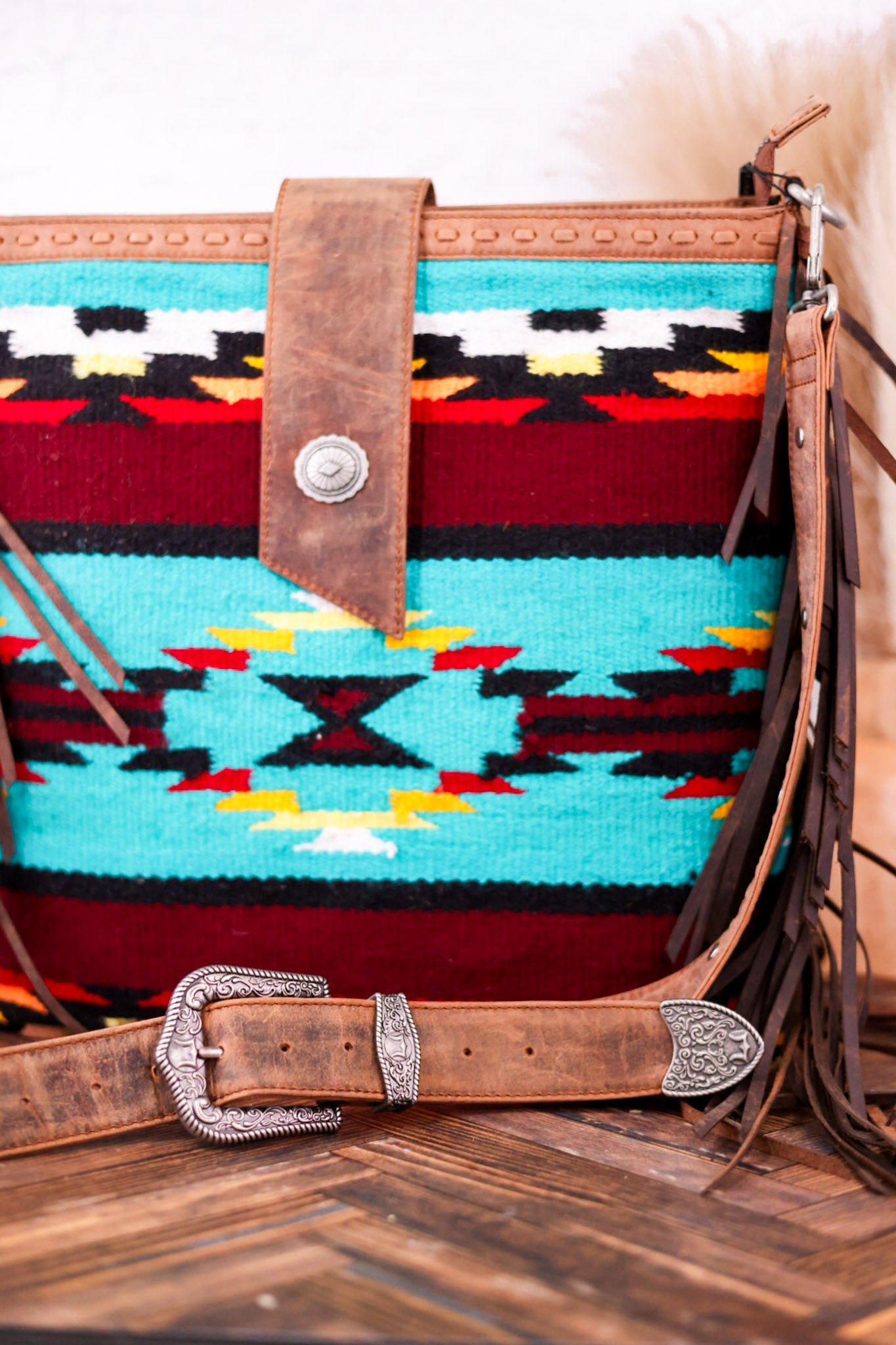 The Long Chap Patterned Canvas Purse with Cowhide Tassels