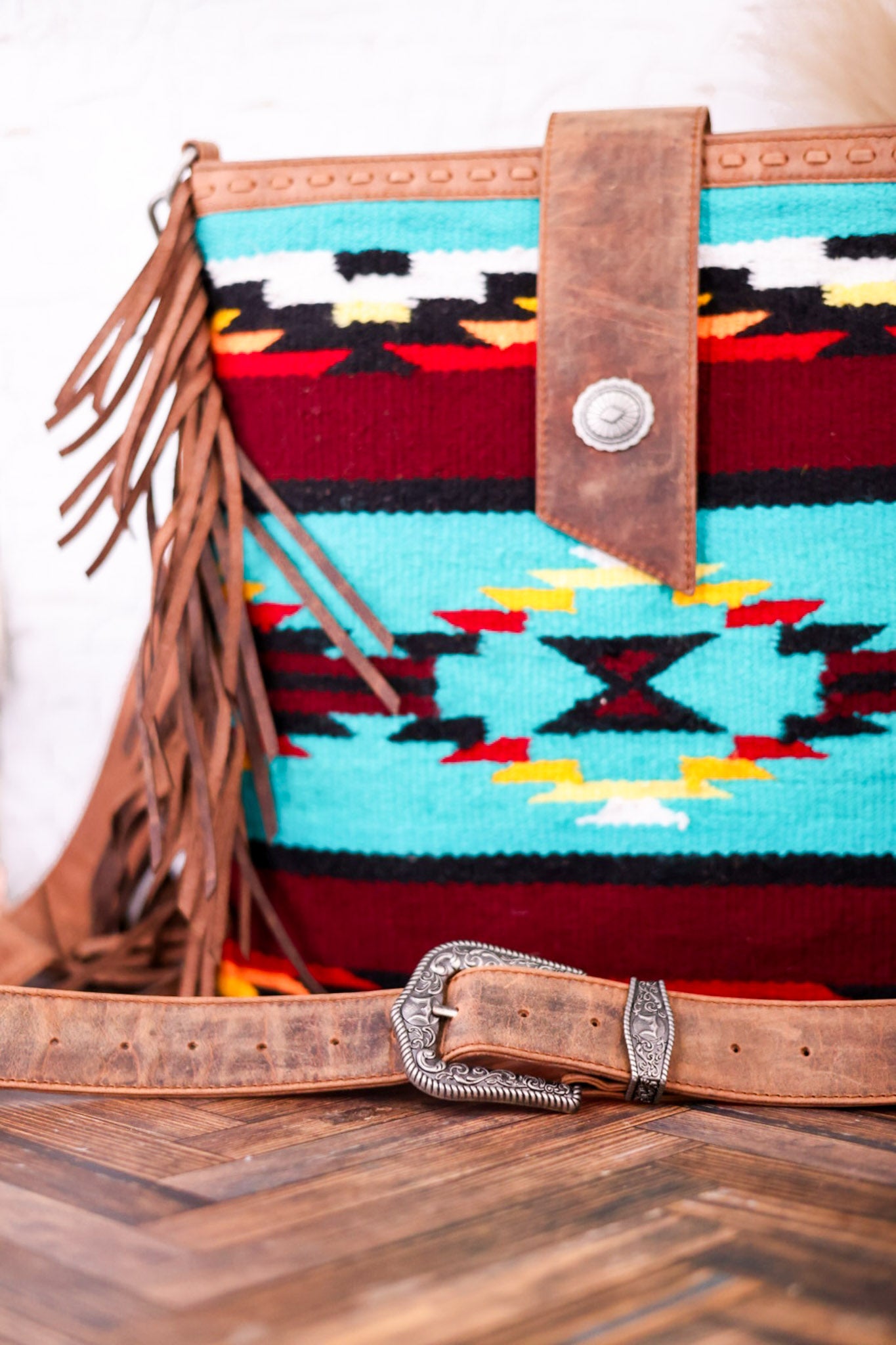 The Long Chap Patterned Canvas Purse with Cowhide Tassels