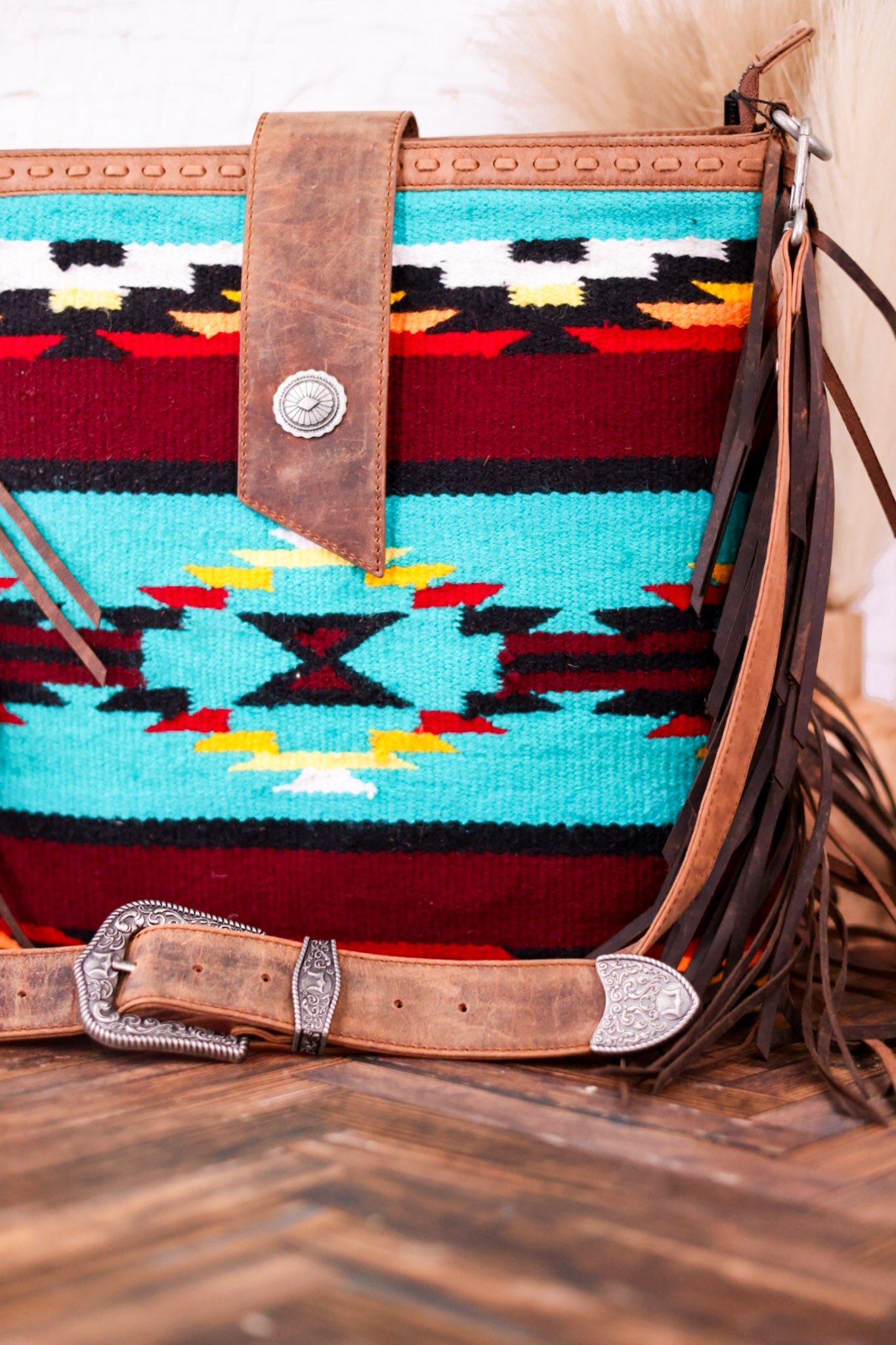 The Long Chap Patterned Canvas Purse with Cowhide Tassels