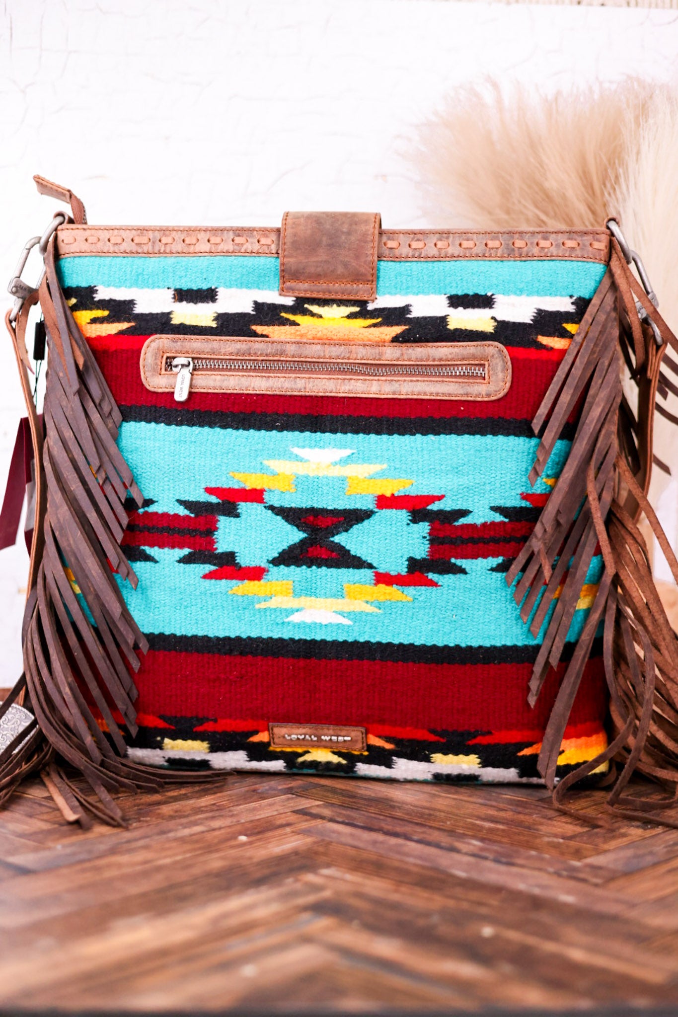 The Long Chap Patterned Canvas Purse with Cowhide Tassels