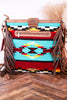 The Long Chap Patterned Canvas Purse with Cowhide Tassels