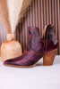 Smoke Show Wine Faux Leather Western Ankle Boots