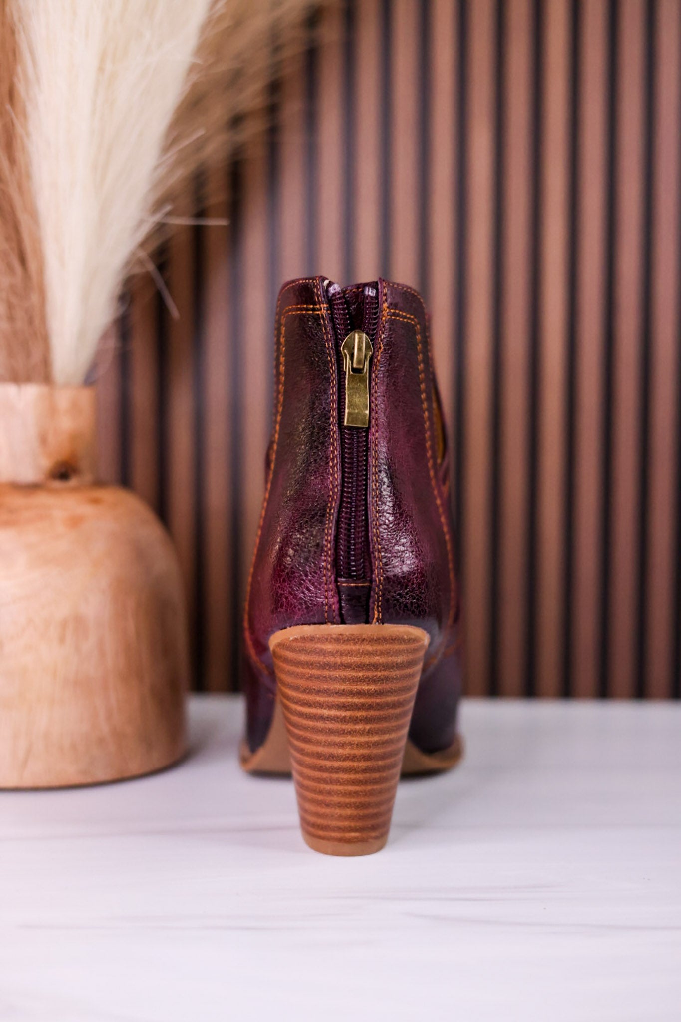 Smoke Show Wine Faux Leather Western Ankle Boots