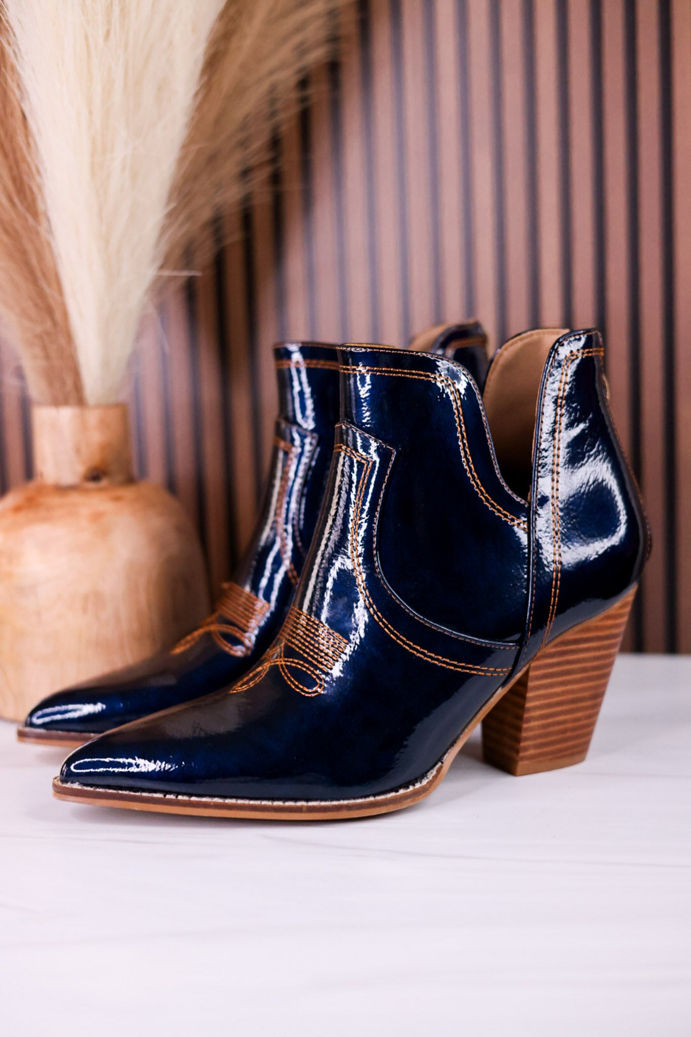 Smoke Show Teal Patent Leather Western Ankle Boots