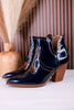 Smoke Show Teal Patent Leather Western Ankle Boots
