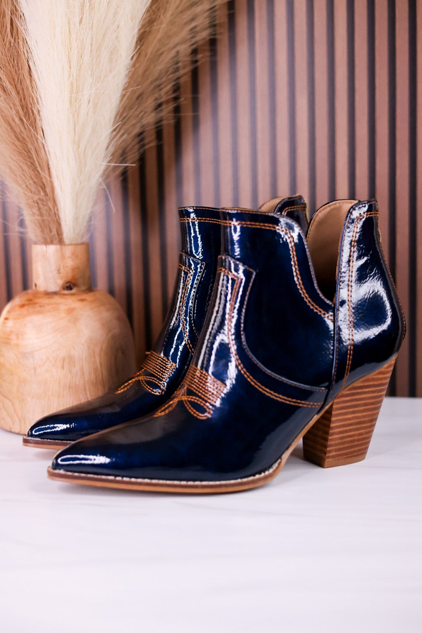 Smoke Show Teal Patent Leather Western Ankle Boots
