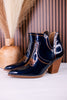Smoke Show Teal Patent Leather Western Ankle Boots