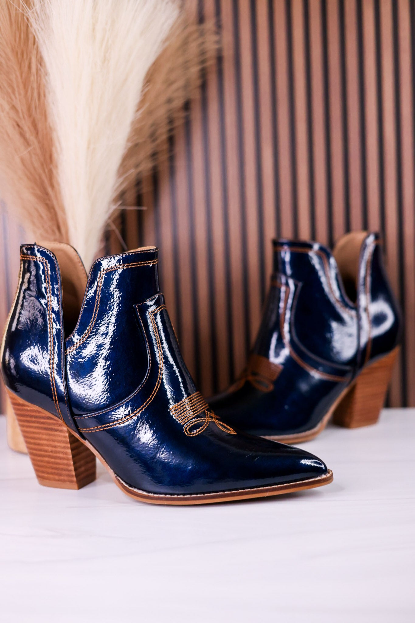 Smoke Show Teal Patent Leather Western Ankle Boots